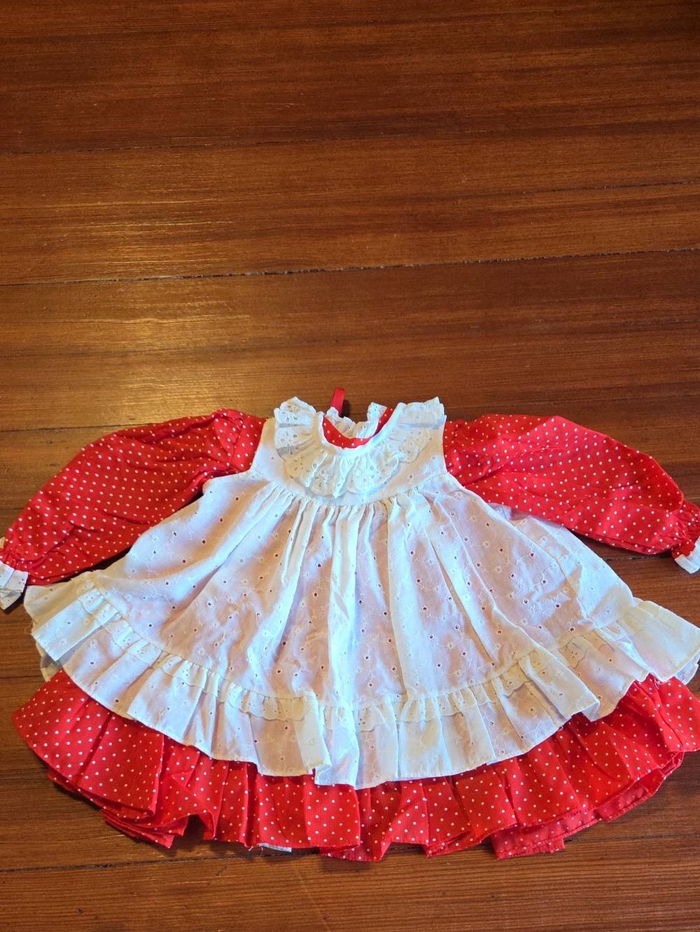Vintage Red Polka Dot Baby Dress with White Eyelet Overlay